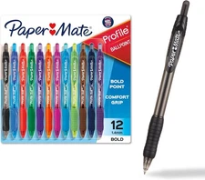 Paper Mate Profile Retractable Ballpoint Pens Bold, 1.4mm, Assorted Colors, 12