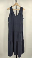 Quince Women 100% Organic Cotton Gauze Tiered Maxi Dress Indigo Blue M