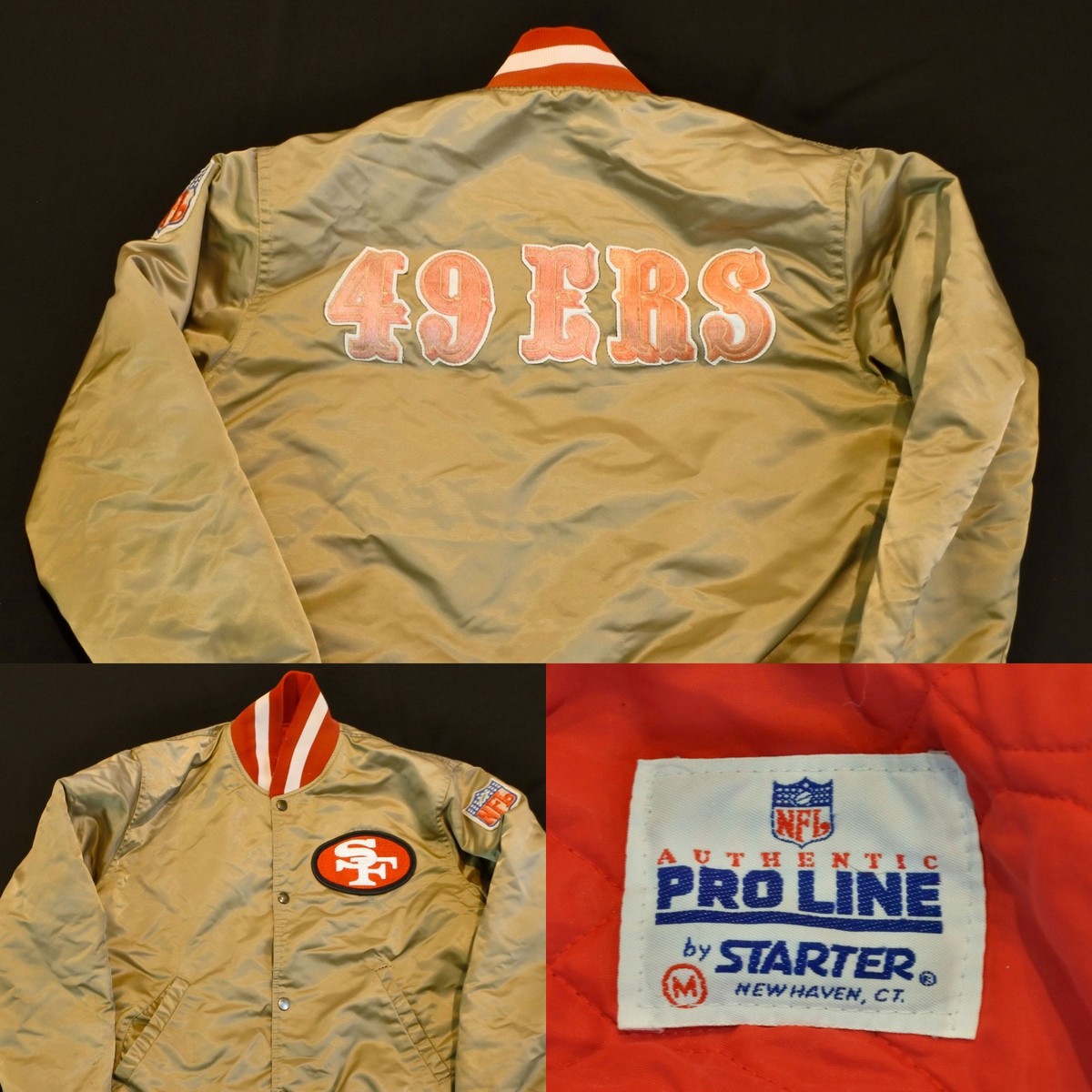 San Francisco 49ers STARTER Jacket Satin Niners Spell Out Gold NFL