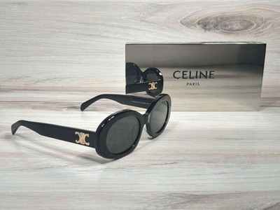 Celine CL40194 Triomphe Oval Shiny Black 01A 40194 Sunglasses - Ships Now!