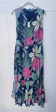 NWT Women $169 Talbots Voile Hibiscus Maxi Dress Belted Blue Floral Cotton Sz 14