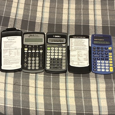 Lot Of 3 Texas Instruments Calculators,BA II Plus, Tested TI-30Xa, And Bonus