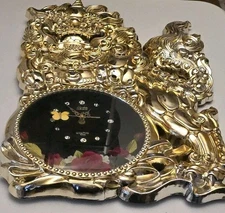 Vtg Mid Century Kitsch Big Dragon Wall Clock Gold Plastic 23" x 17" Rare