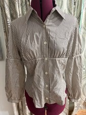 GIVENCHY Boutique Vintage Striped Button Front Shirt Brown Size 40 Or Small