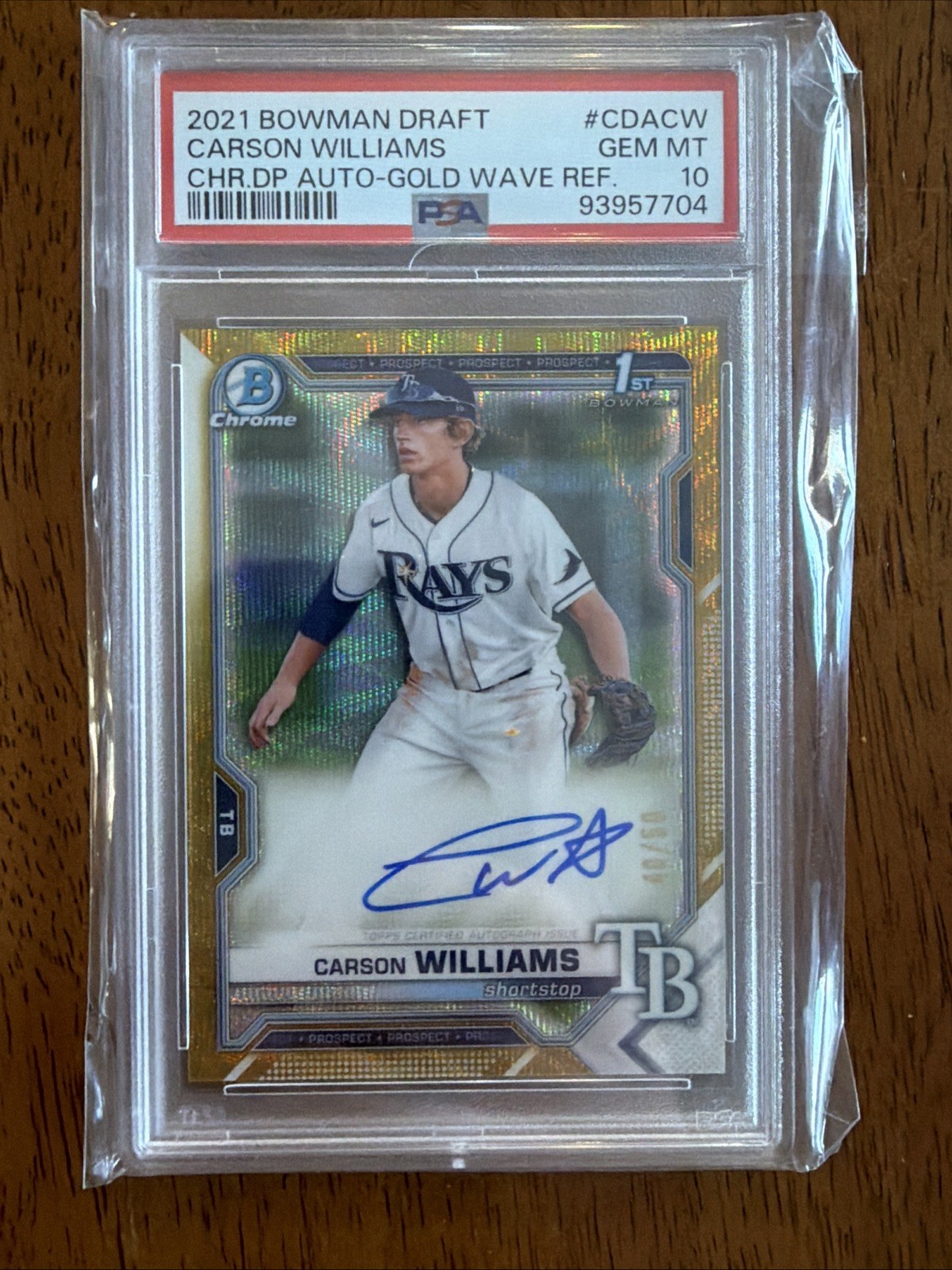 2021 Bowman Draft Carson Williams Chrome Bowman 1st Gold Wave Auto /50 PSA 10
