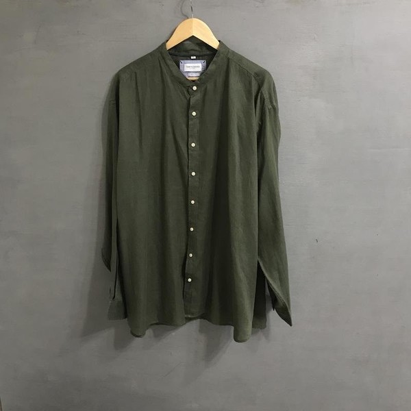 Men Tom Rusborg Shirt Khaki Linen 5XL