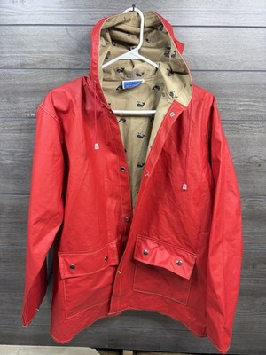 Vintage ShedRain Red Hooded Rain Coat Whale AOP Interior Nautical Women M Or S