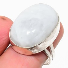 Natural Rainbow Moonstone Gemstone 925 Sterling Silver Ring Size 8 F750