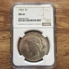 1922-P  $1 PEACE SILVER DOLLAR  "PHILADELPHIA MINT"  NGC MS61