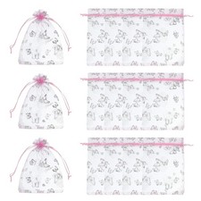Organza Bags, 100 Pcs 5.1 x 7 Inch Butterfly Mesh Candy Pouch, Pink Silver