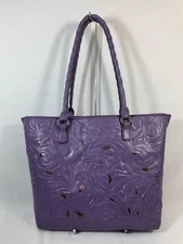 Patricia Nash Adeline Amethyst Leather Cutout Tooled Tote Handbag Purse