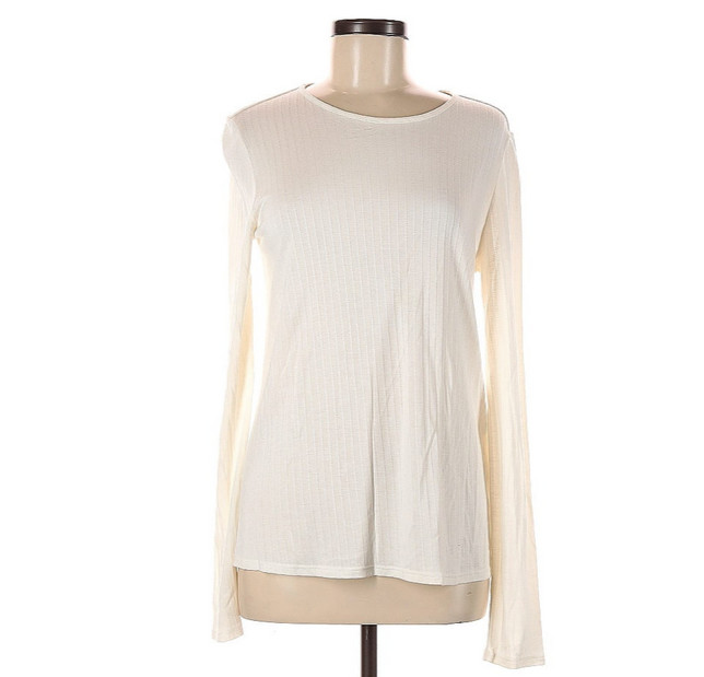 THE ROW RIBBED-KNIT TOP SILK AND VISCOSE LONG SLEEVE TOP M OFF WHITE