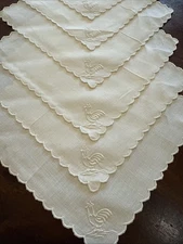 Madeira Cocktail Napkins Set 10 -Hand Embroidery Whitework-Rooster-Scalloped