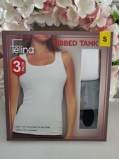 FELINA Women's Ribbed Tank 3 Pack In White, Gray Black Size Small NWT