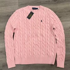 Polo Ralph Lauren Cable Knit Crew Neck Pullover, Pink , Size L