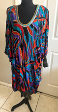 Vintage Judith Ann Creations Silk Beaded Sequin Blouson Style Banded Dress SZ Lg