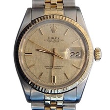 Rolex Datejust 1601 Mens 2Tone Yellow Gold Stainless Steel Watch with Linen Dial