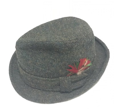 Sz 7 Vtg Knox Wool Plaid Fedora Matching Band Blue Feather  display picture 1