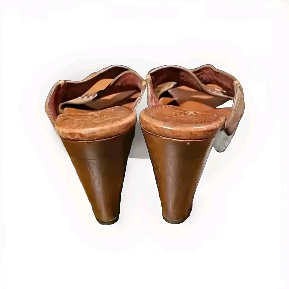 Cole Haan Plataforma Madera Mules Sandalias Tacones Años 70 Mujer 8.5 D Cuero Marrón 22y Foto 3 de 4