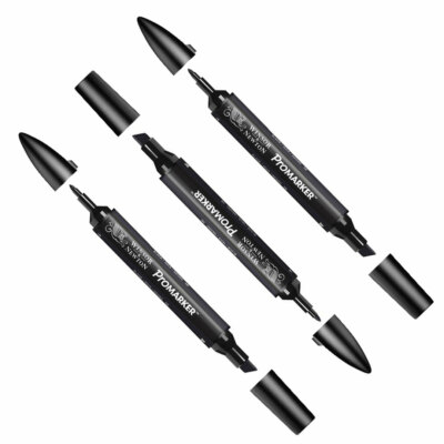 Winsor Newton ProMarker Twin Tip Alkoholmarker Set 3 X Schwarz