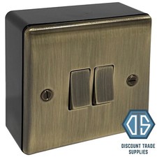 Antique Brass Switches & Sockets with 32mm Black Surface Pattress Back Box