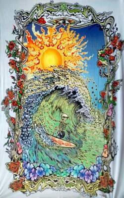 Surfing Skeleton Heady High Resolution Soft Art Print Tapestry by Mike Dubois