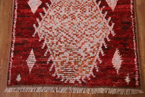 Burgundy Moroccan Oriental Runner Rug 3x10 Wool Hand-knotted Hallway Carpet - Picture 6 of 18