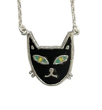 Cat .925 Silver Enamel Necklace