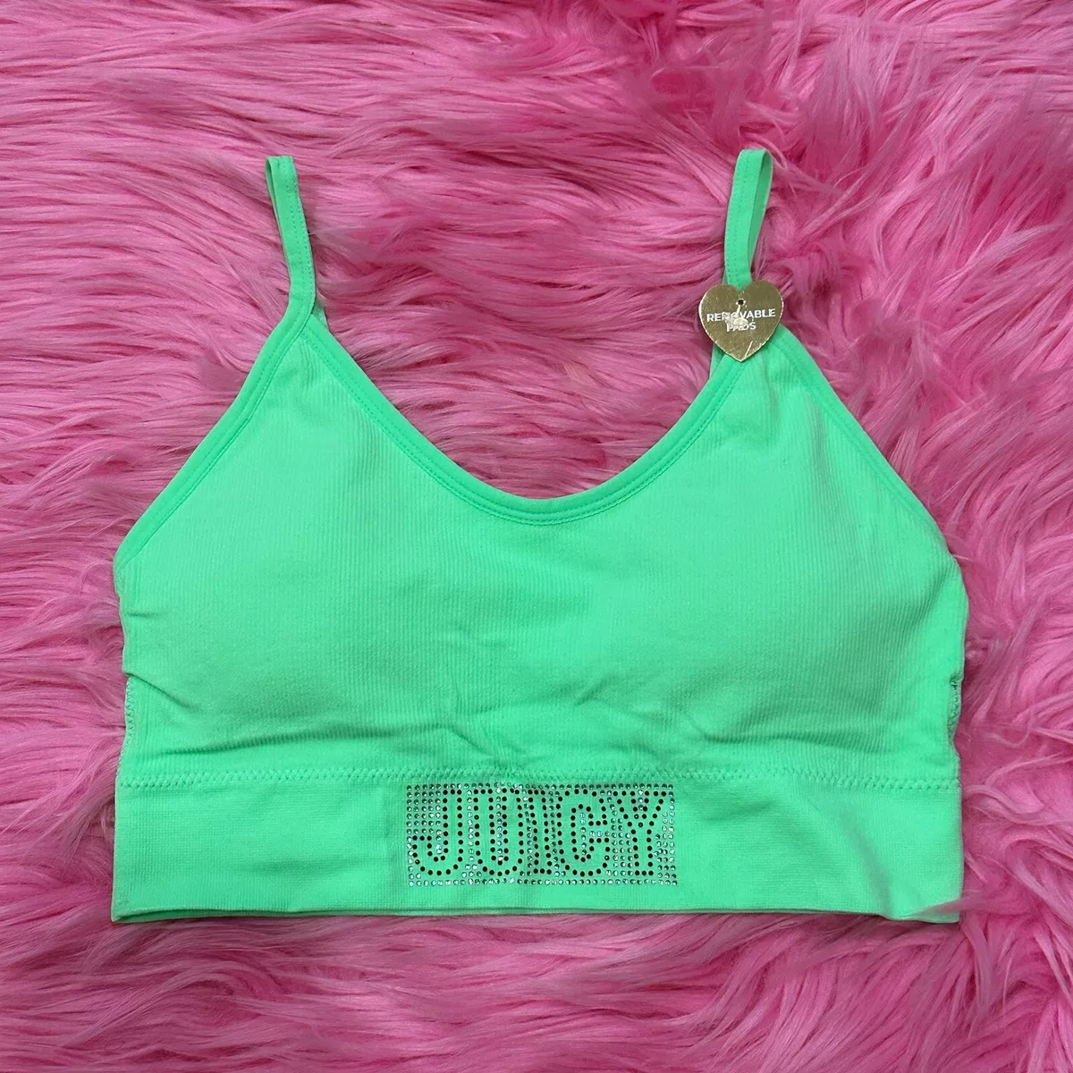 Juicy Couture Green Sports Bra With Rhinestones And Padded Size