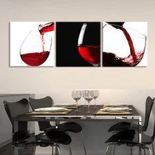 WINE/GLASS ready to hang 3 pc wall art print mounted on MDF/Improved canvas art