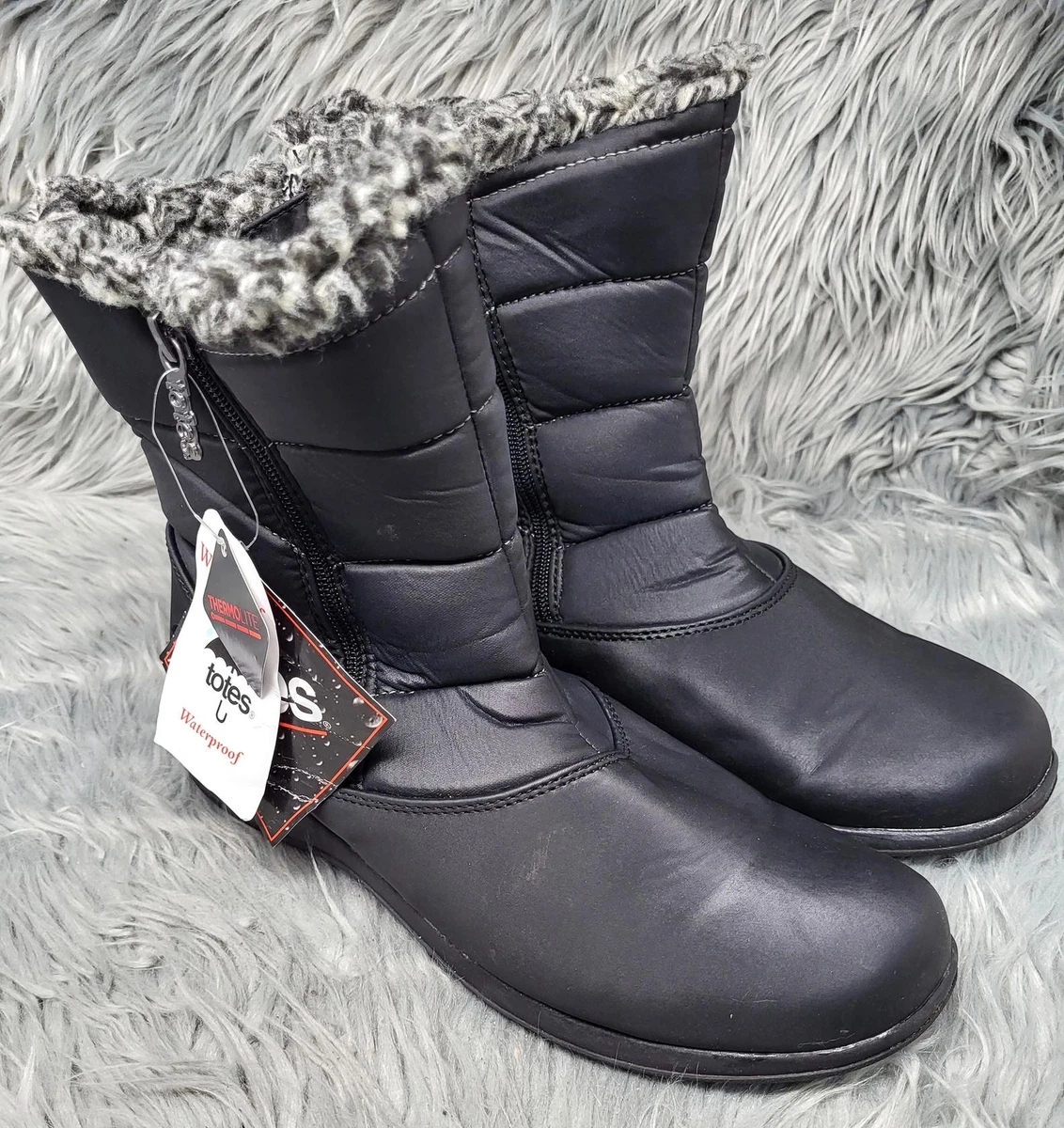 Totes Jenny Women s Black Side Zippers Easy On Snow Slush Boots