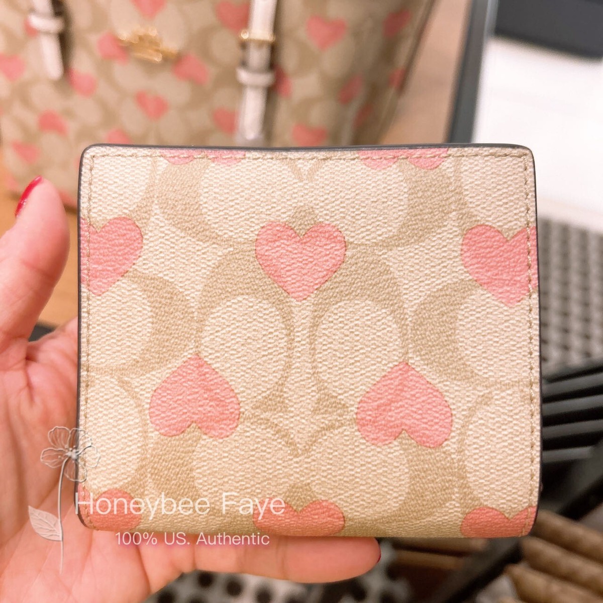 Coach Beige Signature Canvas Wallet with Pink Heart Print NWT Coach Long Zip Around Wallet In Signature Canvas With  main image 4