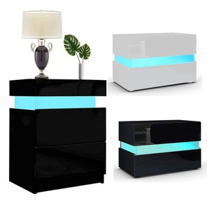 Chest Of Drawer Led Bedside Table Cabinet Nightstand Home Bedroom High Gloss Rgb Ebay