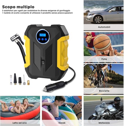 Compressore per Auto Bici pneumatici 12V Kit Compressore portatile 150 PSI gomme - Foto 7 di 8
