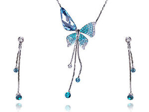 butterfly necklace rhinestone dangle crystal delicate sapphire earring sets