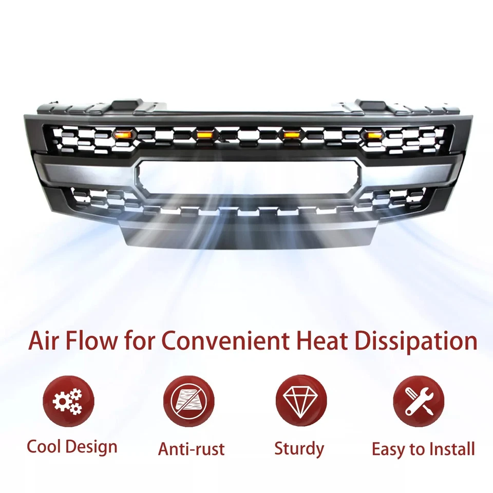 Front Grille For 2009-2016 Nissan Frontier Bumper Grille W/Letters&Lights Black - Image 2 of 4