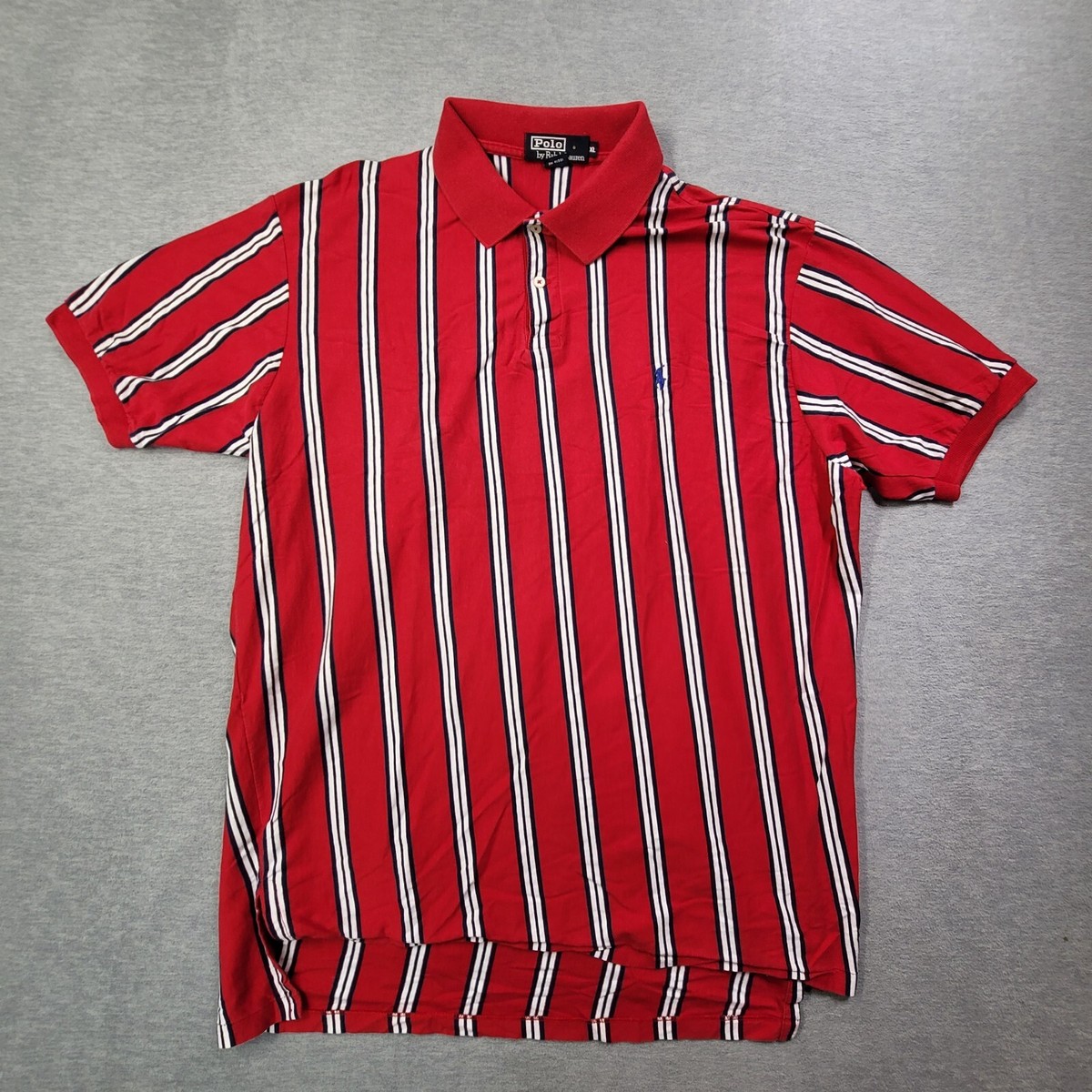 Polo Ralph Lauren Polo Shirt Mens XL Red Black Striped Long
