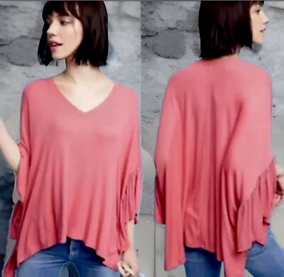 AKEMI + KIN ANTHROPOLOGIE Blouse Womens M/L Coral Capa Oversized Top Lagenlook