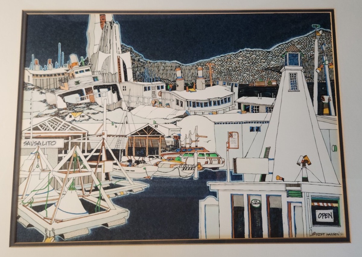 Framed Woody Hansen Mixed Media Litho 