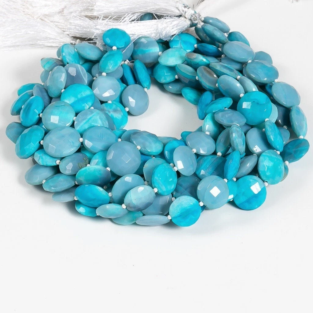 Natural Boulder Opal Gemstone Faceted Beads, Blue Boulder Opal Coin Beads  15mm