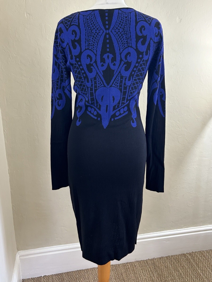 THURLEY Australia black and cobalt blue knit body con dress long sleeve  SMALL | eBay
