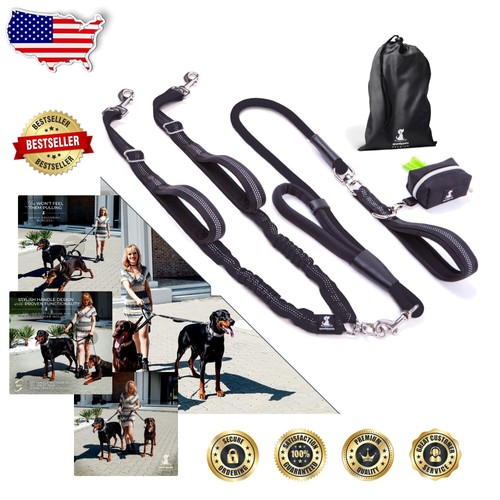Shock-Absorbing Dual Dog Leash for Medium & Large Breeds – Adjustable Length
