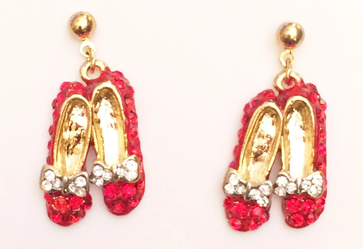 Wizard of Oz Dorothy s Ruby Slipper Earrings Post Red Rhinestone