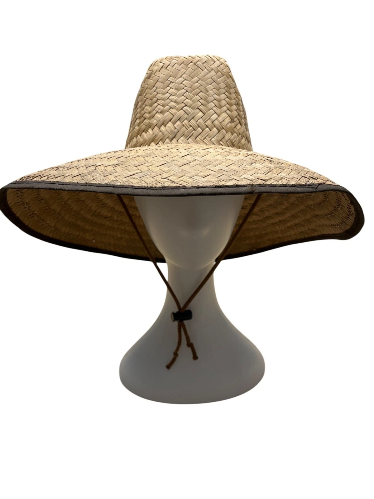 Outer Banks NC Straw Wide-Brimmed Sun Hat With Chin Strap Unisex Beige & Brown