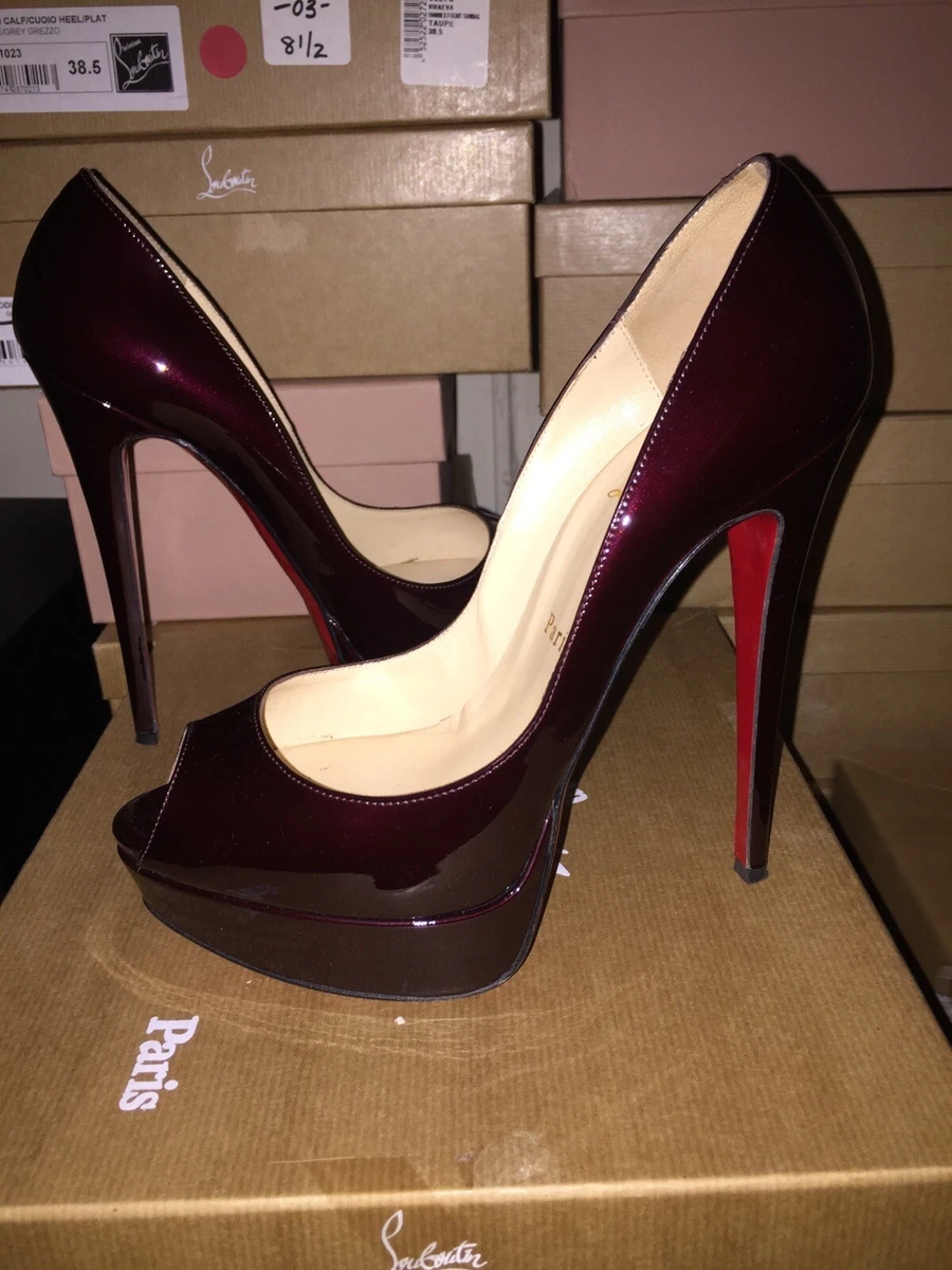 lysere position lodret Christian Louboutin Lady Peep 150 Burgundy Patent Leather Heels Pumps Size  38.5 | eBay