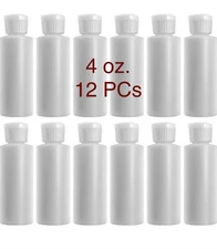 4 oz Plastic Cylinder Bottles with Flip Top Pour Spout, Pack of 12. 
