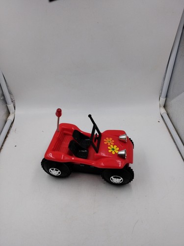 Red Convertible love bug flower power Car Mechanical 7" x 4" Vehicle Toy As Is - Picture 2 of 10