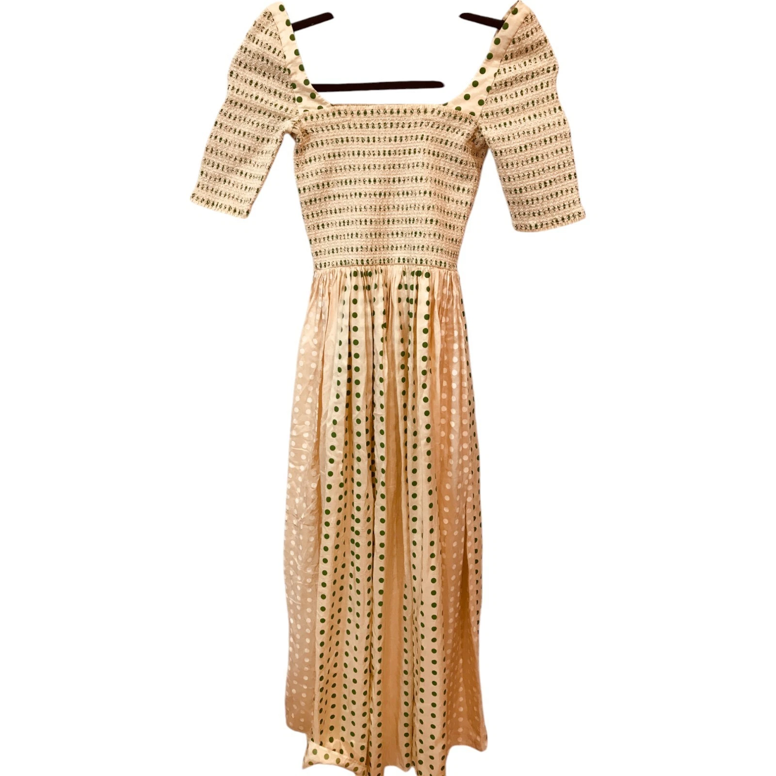 Abito donna Tory Burch spalle scoperte a pois 100% seta taglia 0 corpetto smocked