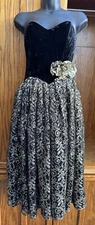 GUNNE SAX JESSICA McClintlock Black Velvet & Gold Lace 80s Party Dress Size 7