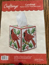 CRAFTWAYS - BEAUTIFUL CHRISTMAS CARDINAL PLASTIC CANVAS TISSUE BOX COVER - USED